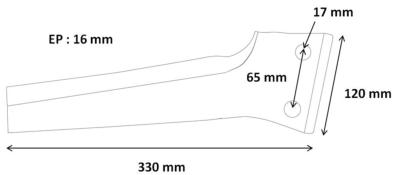 Dent de herse - Boulonnée - 330 x 120 x 16 - Gauche - "Sulky"