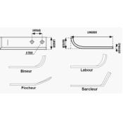 Couteau de fraise - Sarcleur - 170 mm - Droit - Type Staub