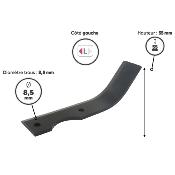 Couteau de fraise - Bineur - 195 mm - Gauche - Type Japonais Honda, Iseki, Kubota, MIitsubishi