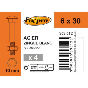 Boulon Japy Tête Ronde Collet Carré  Acier Zingué - 6 x 30/18 - "Fix'pro"