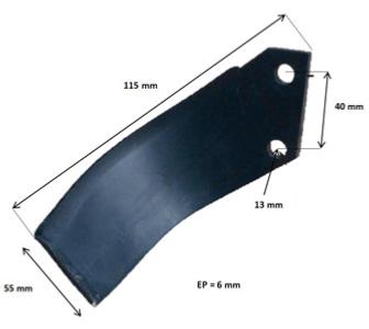 Lame Rotavator - Hélicoïdale - 115 x 55 x 6 - Gauche - "BREVIGLIERI"