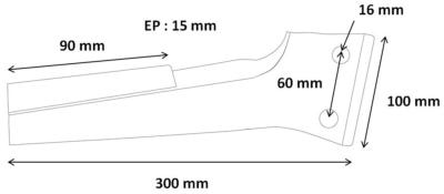 Dent de Herse - Boulonnée - 300 x 100 x 15 - 3 Pastilles Carbure - Origine - Droite - Breviglieri